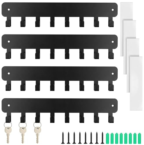 4 Ganchos para Llaves de Metal Autoadhesivos,32cm,Sin Agujeros,Negro Pared