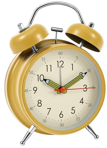 YUNYOUC Loud Alarm Clocks for Heavy Sleepers Double Bell Alarm Clock Non Ticking Silent Metal Bedside Clock with Night Light Battery Powered Desk Clocks for Bedrooms Dorms School Kids(Lemon yellow)
