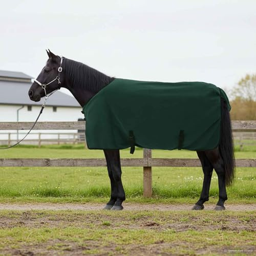 GeenYuu Couverture équine Vert foncé Complet 75 cm Polyester Respirant et Durable pour Cheval Poney en extérieur Hiver Protection Chaleur Ajustable Garrot poitrail Sangle