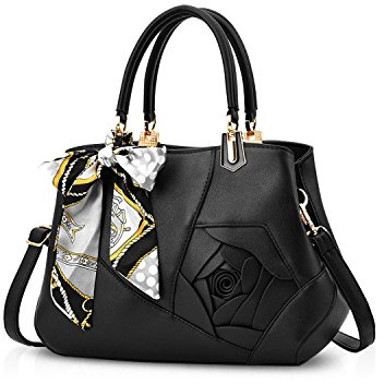NICOLE&DORIS Frauen Blumen Top Handle Handtaschen Umhängetasche Crossbody Tasche Tote Satchel für Damen PU Leder Schwarz