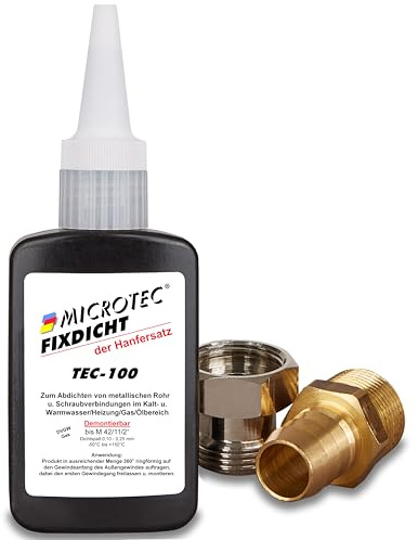 Microtec Fixdicht produit d’étanchéité TEC-100 | étanchéité de filetage et étanchéité de tuyaux | 50g | substitut de chanvre | produit d’étanchéité de filetage rapide et sûr | adhésif pour boulons