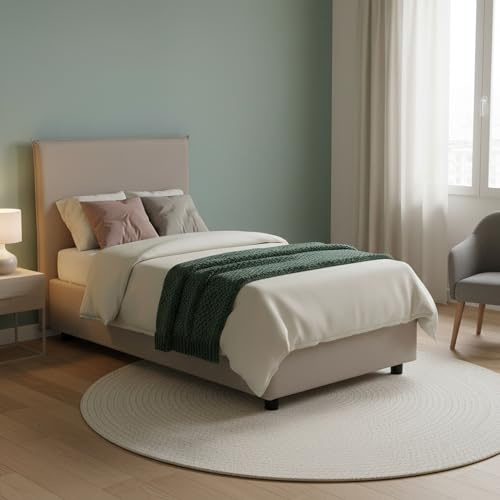 Talamo Italia - Bruna Einzelbett, Bettkasten mit Stoffbezug, 100 % Made in Italy, Öffnung vorne, geeignet für Matratze 80x190 cm, Taupe