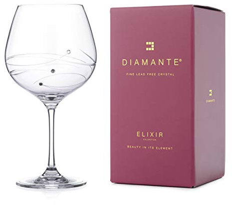 DIAMANTE Single Hand Cut Spiral Gin Cocktail Copa Glass Adorned with Crystals in a Gift Box