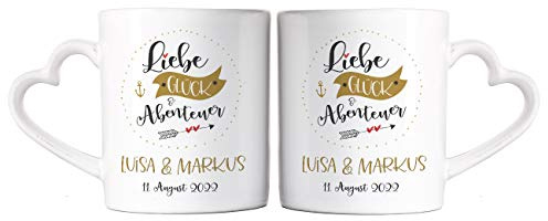 Herz & Heim® Partnertassen mit Namen und Wunschtext - Geschenkidee zum Hochzeitstag