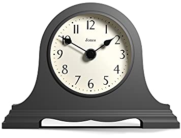 Jones Clocks® Speakeasy mantel clock | Classic Napoleon’s hat design | Dark Grey | Contemporary classic style for desk, table, shelf or bedside