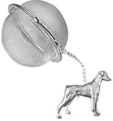 PPD25 Boule à thé en étain anglais sur feuille de thé en acier inoxydable Motif chien doberman