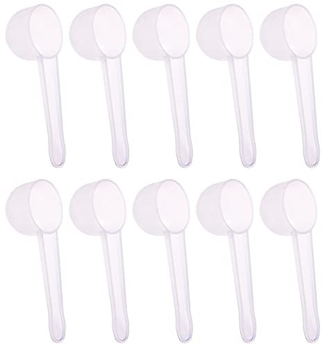 ONLYKXY 10 cucharas medidoras de plástico transparente con mango largo de café, proteína de leche en polvo, cucharas, herramientas de cocina (10 g)