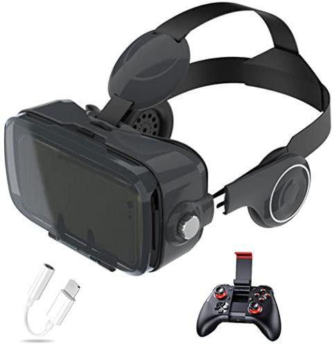 JYMYGS Gafas de Realidad Virtual, 3D VR Gafas con Controlador Bluetooth para Juegos Visión Panorámico VR Glasses para iPhone 13 Pro Max/13 Pro/13/12/11, para Samsung Galaxy S21, Huawei, Xiaomi