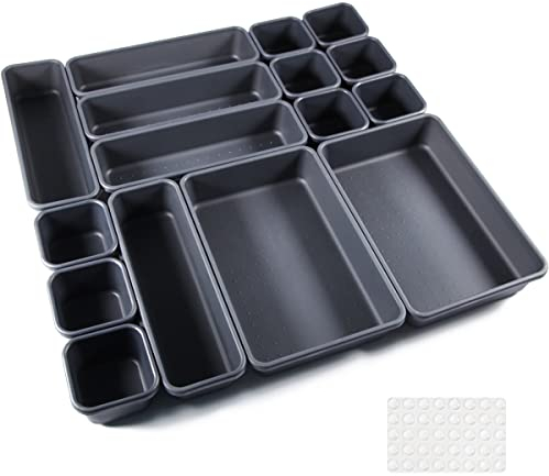 Schubladen Einlagen 16 Stk Trennsystem Gewürz Organizer Schublade Schwarz Trenner Bad Organizer Boxen Set mit 40 Silikon-Anti-Rutsch-Kugel Hemnes Kommode Küche Schreibtisch Utensilien