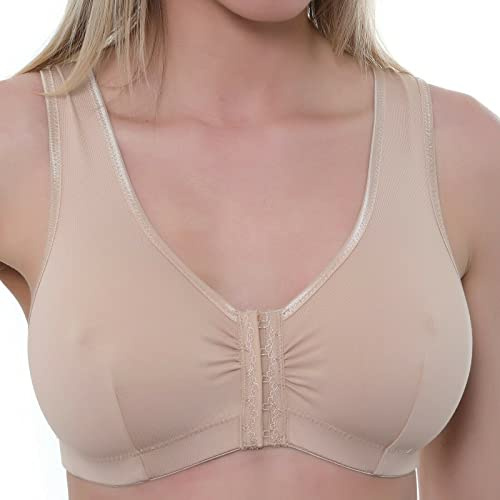 Gemm Front Fastening Bras for Women Non Wired Post Surgery Soft Cotton Lycra Bra Nude