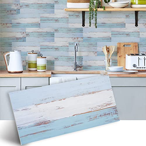 Alwayspon Vinyl-Bodenfliesen-Aufkleber, rutschfeste selbstklebende Rückseite, Fliesenaufkleber für Küche, Badezimmer, selbstklebend, abziehen und aufkleben, PVC blau und türkis, 30 x 15 cm, 12 Stück