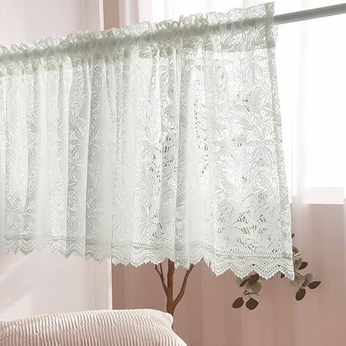 Devola Französische Spitzen vorhänge Romantisch Blumenmuster Scheibengardine Landhausstil Bistrogardine Tür Gardine Kleines Fenstervorhang Moderne Küchengardine BxH 200x60cm Weiß 1er Pack