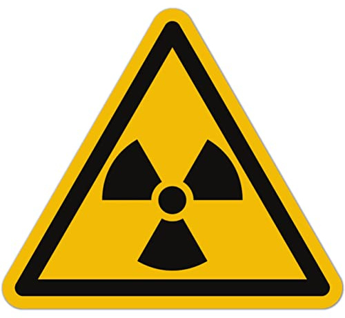 Radioaktiv Aufkleber (15 Stück, 50 mm) ionisierende radioaktive Strahlung | Warnsymbol Warnung Strahlenschutz Gefahren Sticker Schutz Hinweis (ASR A1.3 / ISO 7010 / W003) Gelb-Schwarz