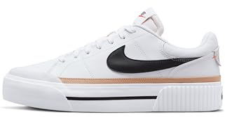 Nike Women's Court Legacy Lift Shoes, White/Black-Hemp-Team Orange, 6