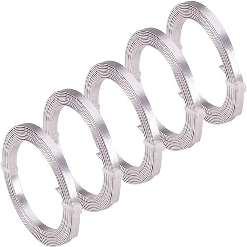 KOMUNJ 5 Rollen 2m / Rolle 5mm Flache Aluminiumdraht 18 Gauge Craft Metalldraht für Schmuck DIY Handwerk Machen, Silber