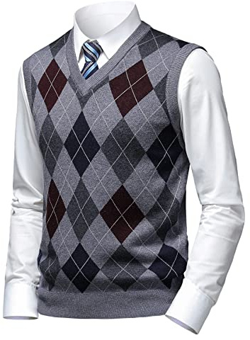 Herothorn Pulls et Gilet Tricot pour Homme Classique Cardigan sans Manches Argyle Maille Épais Pull-Over Chemise Tricoté Débardeurs avec Bouton d'automne Hiver