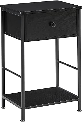 HAUSPROFI Nachttisch Holz Beistelltisch Nachttische Sofatisch Telefontisch mit Schublade und Regal Metallgestell Robust und Stabil Platzsparend für Schlafzimmer Wohnzimmer (Schwarz 1er Set)