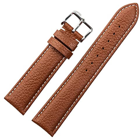 QtthZZr Litschi-Korn-Rindsleder-Uhrenarmband aus echtem Lederarmband für Herren, wasserdicht, 14-18 mm, Uhrenkette, Zubehör, Silber Weiss, 16 mm