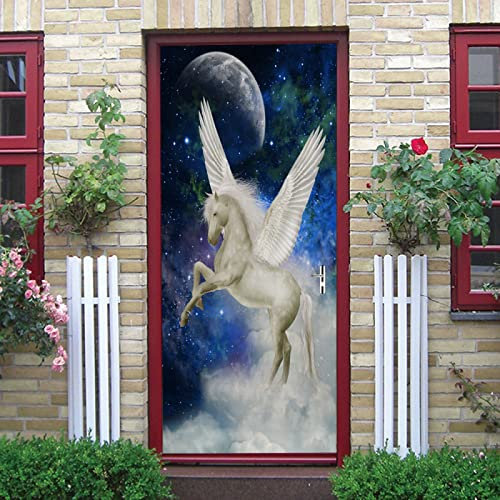 Türtapete Selbstklebend Türposter Engel Tier Pferd 90X200Cm 3D Effekt Türaufkleber - Fototapete Türfolie Poster Tapete - Pvc Wasserdichte Wandbild Home Wohnzimmer Dekoration Wandtattoo
