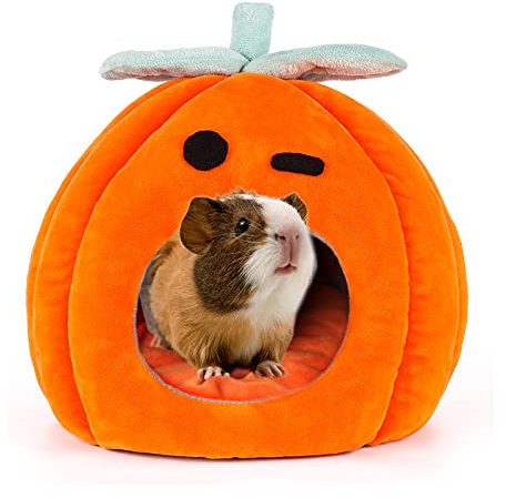 SBAYOOL Halloween Kürbis Meerschweinchen Bett, Niedlich Und Warmes Meerschweinchen Kuschelhöhle, Meerschweinchenhaus Mit Abnehmbarer Matte, Geeignet Für Igel Chinchillas 21×21×21cm