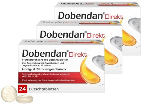 Dreierpack DOBENDAN Direkt Lutschtabletten bei starken Halsschmerzen & Schluckbeschwerden 3 x 24 Stück