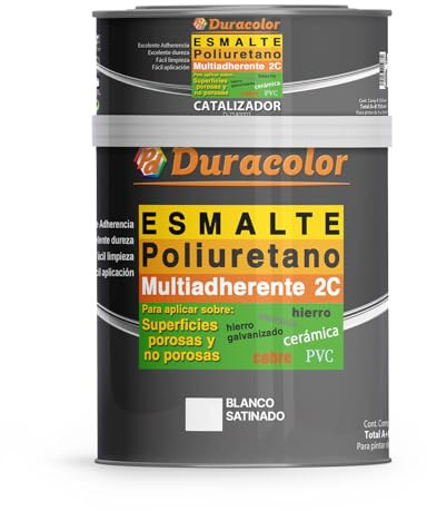 Esmalte al Poliuretano Multiadherente Satinado Duracolor | Pintura para Metales, Madera, Bañeras, Azulejos y Sanitarios | Resistente y Duradero (600 ml + 150 ml, Blanco)