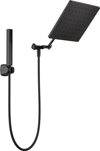 Delta Matte Black Rain Shower Head and Handheld Combo, 10-inch Square Shower Head Rainfall, Overhead Rain Showerhead, Matte Black 75527-BL