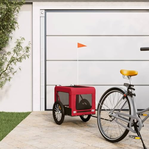 LAPOOH Fahrradanhänger Hunde Rot und Schwarz Oxford-Gewebe & Eisen, Fahrrad Anhänger, Lastenanhänger, Handwagen, Fahrrad-lastenanhänger, Lastenfahrrad 93915