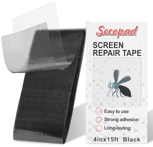 Secopad Fliegengitter Reparatur Klebeband, 10 cm x 4,5 m Fliegengitter Reparatur Set, Selbstklebend Insektenschutz Fliegengitter Reparatur,Schwarz