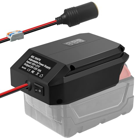 YNDZ Step Down Converter for Milwaukee M18 18V Battery, 5V-13V Adjustable Voltage Regulator with 10A Output, Cigarette Lighter Socket & Terminal Posts, for Car Appliances DIY Power Supply