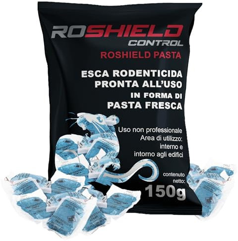 Roshield Super Forte Veleno per Topi e Ratti, Veleno per Topi Professionale, Esca Topicida Ratticida in Bustine di Pasta Fresca, Rodenticida Potente, Uso Esterno ed Interno, 100% Made in Italy
