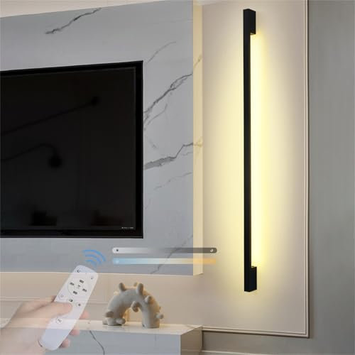 LED Wandleuchte Dimmbar Innen mit Fernsteuerung Wandlampe Lange Aluminium Acryl Modern Wandlicht Treppen Beleuchtung 3000K-6000K Wandbeleuchtung für Wohnzimmer Schlafzimmer Dekorative (Schwarz,40cm)