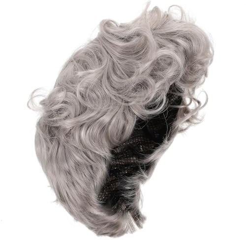 QUMIIRITY Old Lady Perücke Für Cosplay Graue Kurzhaarperücke Für Bühnenauftritte Atmungsaktive Kunsthaarperücke Für Partys Und Kostüm-events