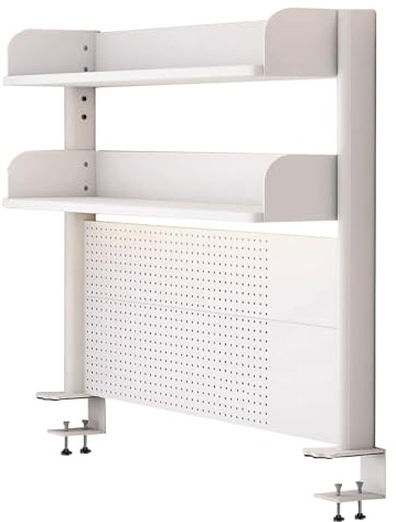 FPIGSHS Clamp On Desk Organizer Shelf, Desk Extender Pegboard Workstation,Computer Desk Accessories For Office, Privacy Panel For Gaming Desk,Clamp-on Desktop Shelving System (white 60cm)