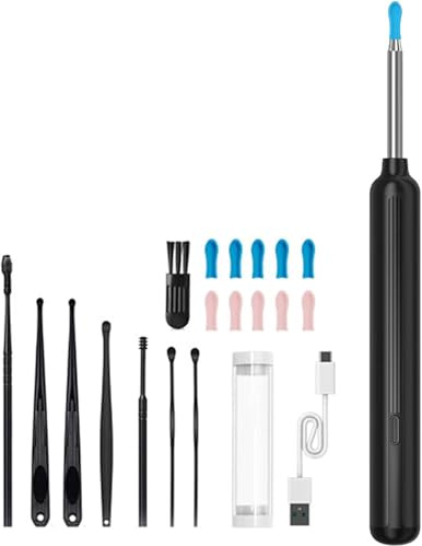 LEZHUAN Borttagning av öronvax, öronvaxborttagningsverktyg kamera med 1080P och 6 LED-lampor, öronrengörare med 10 ersättningsspetsar, öronvaxborttagningssats med kamera och 7 st öronplockar för