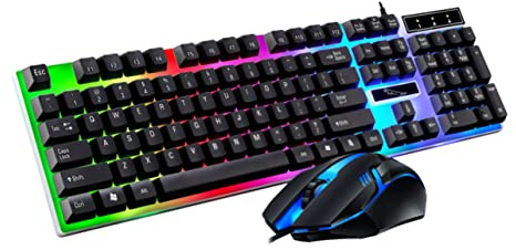 Combo Clavier-Souris Filaire USB 104 Touches Abs Noir LED | Design Ergonomique, Touches Flottantes et Lumière Respirante, Orifices de Drainage en Partie Inférieure du Clavier