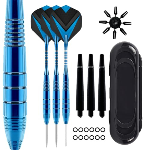 ZLFCypheria 3 stycken dartpilar med metallspets, professionella stållarts med metallspets, steeldartsset, med 3 flygningar, 3 aluminiumskaft, 12 anti-lösa gummiringar, 1 dart fodral (blå fantom)