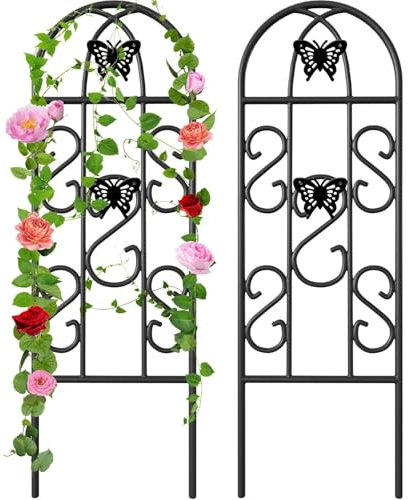 Amagabeli Paquet de 2 Treillis de Jardin 152 x 46 cm Antirouille Noir Fer Papillon Légumes en Pot Fleurs Patio Treillis Métalliques Grille Panneaux pour Lierre Roses Concombres Supports