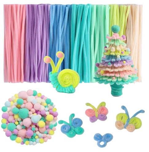 100 Piezas Limpiapipas Manualidades y 130 Pompones de Colores, limpia Pipas Pipe Cleaner Set de para DIY, Limpiador de Pipas Chenilla Limpiapipas colores Materiales Creativos