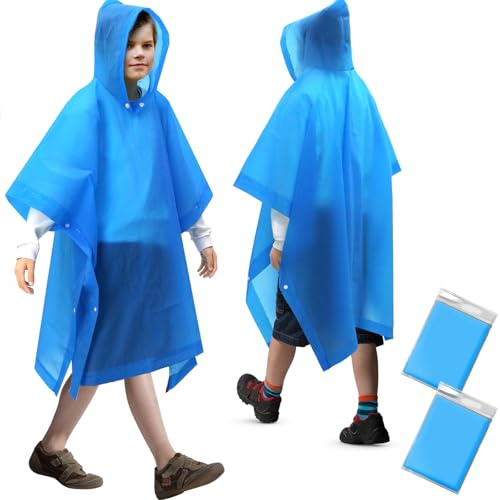 ANYOO Kids Rain Poncho with Hood Waterproof Lightweight 2 Pack, Reusable Poncho for Boys and Girls, Emergency Raincoat for Disney Travel Outdoor School