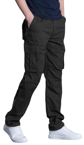LBL Pantalon de Travail Multipoches pour Hommes Été Coton Léger Respirant Multi Poches Cordon Ajustable Cheville Urbain RandonnéeNoir XL
