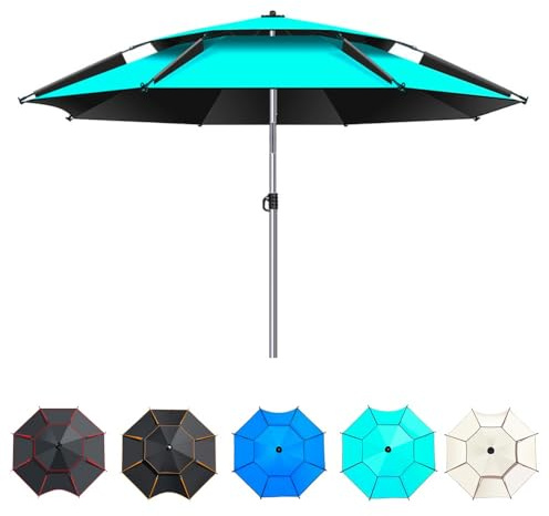IMUNKT Angelschirm Im Freien Windschutz Strandschirm 180/200/220/240/260cm Angeln Sonnenschirm 360°Neigbar Für Picknick, Camping(Cyan,200cm/6.5ft)