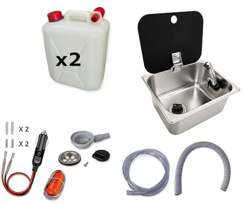 XENPER®️Kit Fregadero Camper Pequeño 32x26 con Tapa GARRAFAS A Elegir – Ideal para Kit Camper Furgoneta, Lavabo Caravana y Cocina Camper, Ideal para Muebles Camper