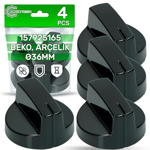 ONIX TECH 4 Pezzi Rotante Manopole Piano Cottura a Gas Ø 36 mm con codice Originale 157925165 per Beko per Arçelik per Blomberg - Garanzia di 5 Anni
