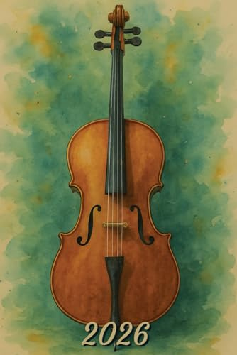 2026: Small Monthly Calendar Planner - Watercolor Cello Musical Instrument
