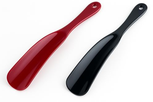 Shoe Horns Long Handle Plastic Shoe Horns Travel Friendly Red Black Shoe Helper With Hanging Hook Strong Comfortable Slim Shape Perfect For Taking Boot On And Off Fit For Men Women Kids(Pack Of 2)