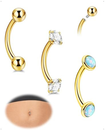 SanKristo 3 Piezas Piercings Ombligo de Acero Inoxidable de 10 mm, Clicker Ombligo de Acero Quirúrgico en Oro de 14 Quilates para Piercing con Anillos de Circonita Cúbica para Mujeres, Oro