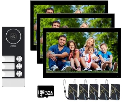 WAFOHSR Tuya 3 Unit Optional 7/10 Inch Smart Touch WiFi Video Intercom Rainproof Doorbell Camera Apartment Home Video Intercom Two Way Audio(3 10inchB)