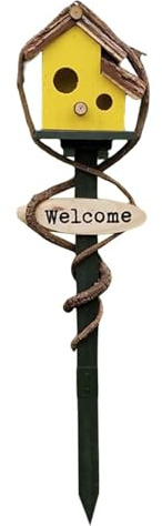 osiuujkw Metal Birdhouse Stand Enhances Garden Birds Attracting Whimsical Style Rustic Patio Lawn Decoration Ornaments Cottage Gifting Wooden Birdhouse Garden Stakes Bird House On Pole