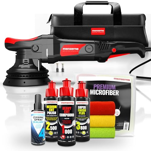 Kit de polissage de voiture : polisseuse Menzerna MZ-XR + Polissoirs Menzerna 100 ml + Spray céramique Sealant 100 ml + 3 chiffons en microfibre de qualité supérieure